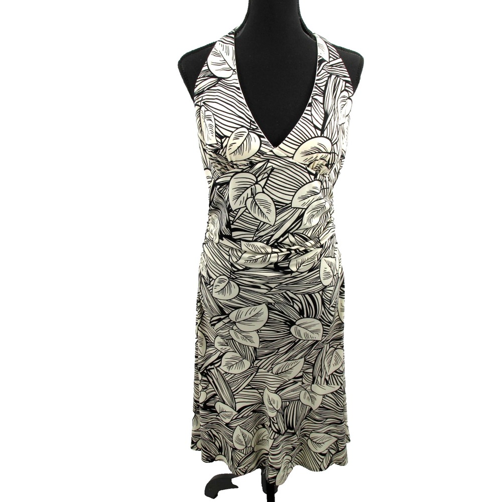 Ruby Rox Midi Halter Dress Womens XL White Black Tropical Padded Bra MUZ4378I